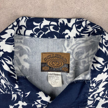 Charger l'image dans la galerie, chemise-aloha-vintage-bleue-marine-en-coton-made-in-usa-homme