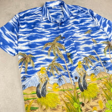 Charger l'image dans la galerie, chemise-hawaienne-vintage-a-fleurs-homme-bleue