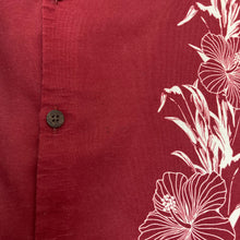 Charger l'image dans la galerie, chemise-hawaienne-vintage-homme-a-fleurs-et-a-motifs-bordeaux