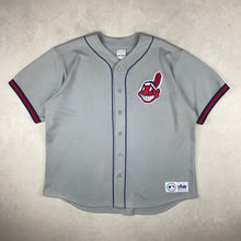 Charger l'image dans la galerie, maillot-baseball-majestic-vintage-chemise-mlb-gris-indians