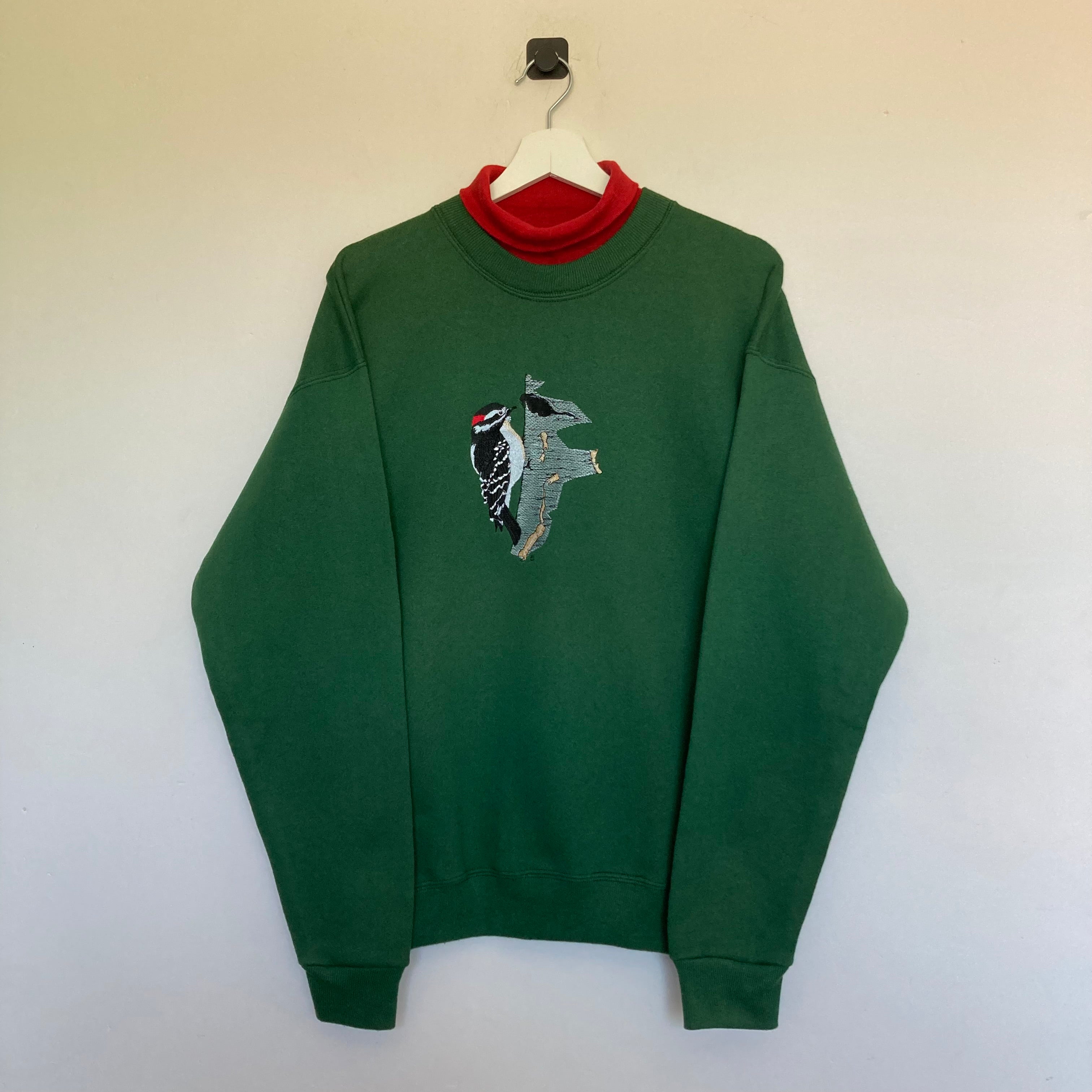 Sweat-shirt Vintage Homme XL - Marque Ultra Sweats - Bleu Délavé Décor Oiseaux & Montagnes - Made In USA Années 80/90 - Coton