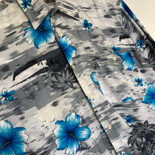 Charger l&#39;image dans la galerie, Chemise hawaïenne à fleurs grise et bleue (M)

