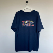 Charger l'image dans la galerie, T-shirt bleu foncé imprimé au dos "Harkins Theatre" (XL ou M/L oversize)