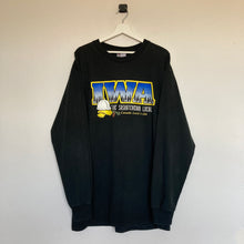 Charger l'image dans la galerie, t-shirt-noir-homme-manches-longues-vintage-imprime-jaune-et-bleu