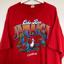 Charger l'image dans la galerie, t-shirt-rouge-homme-vintage-imprime-animal-jamaica-exotique-perroquet