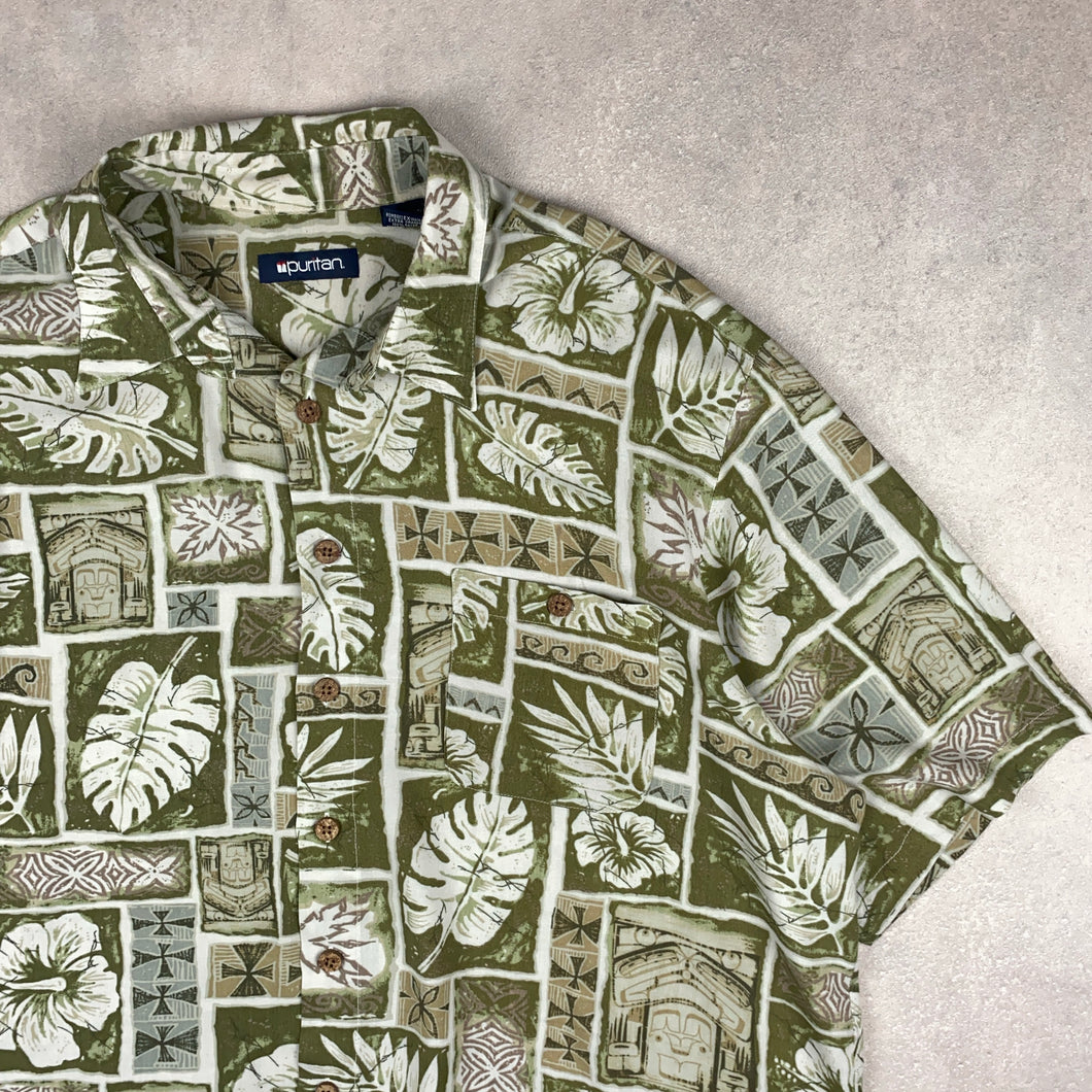 chemise-a-fleurs-vintage-homme-verte
