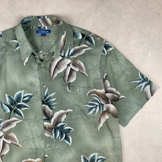 chemise-a-fleurs-vintage-homme-verte