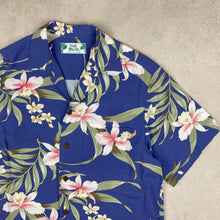 Charger l'image dans la galerie, chemise-aloha-made-in-hawaii-two-palms-bleue-homme
