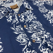 Charger l'image dans la galerie, chemise-aloha-vintage-bleue-marine-en-coton-made-in-usa-homme
