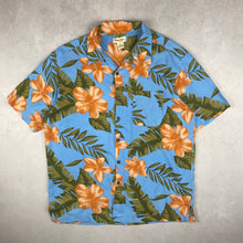 Charger l&#39;image dans la galerie, chemise-hawaienne-a-fleurs-homme-bleu-et-orange
