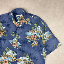 Charger l'image dans la galerie, chemise-hawaienne-a-fleurs-vintage-homme-bleue
