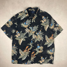Charger l'image dans la galerie, chemise-hawaienne-a-fleurs-vintage-homme-noire
