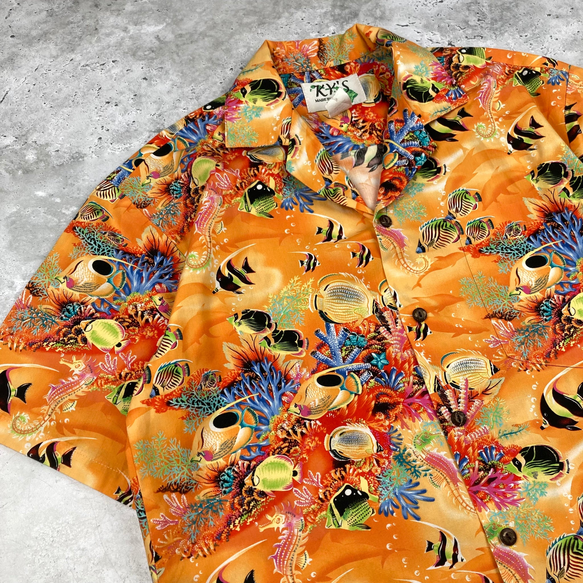 Chemise Hawaïenne Homme Hilo Hattie - Taille L, Motifs Palmiers Jaunes Honolulu
