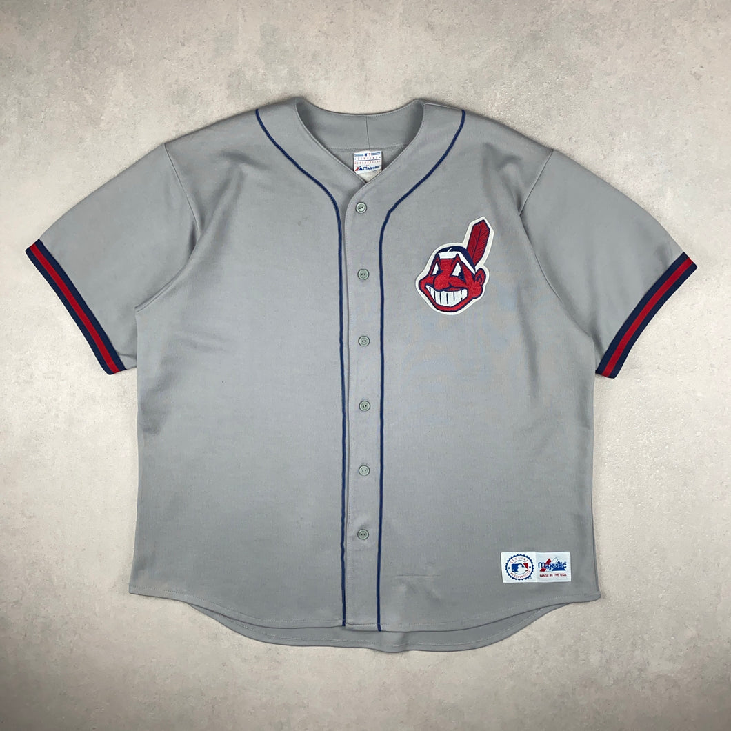 maillot-baseball-majestic-vintage-chemise-mlb-gris-indians