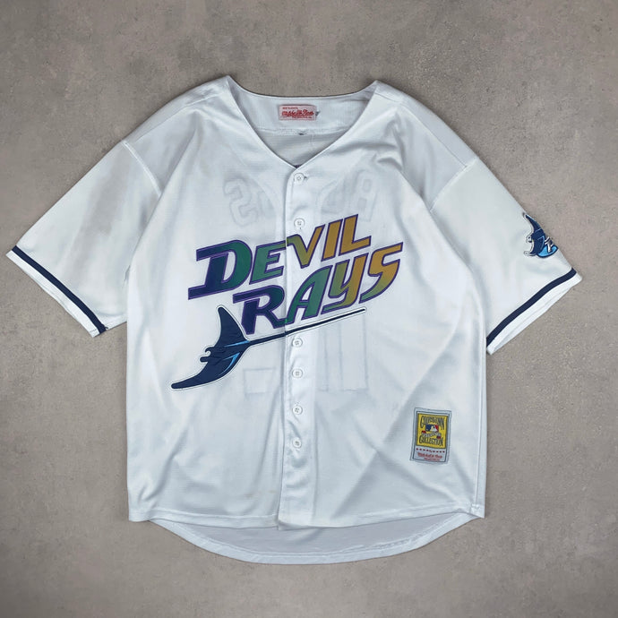 maillot-de-baseball-mitchell-and-ness-devil-rays-chemise-mlb-blanche