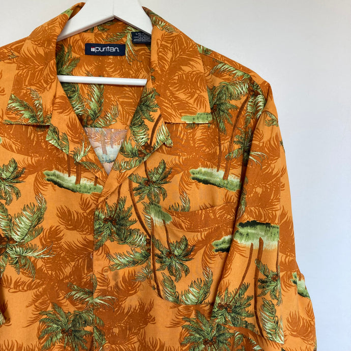 chemise-hawaienne-orange-a-fleurs