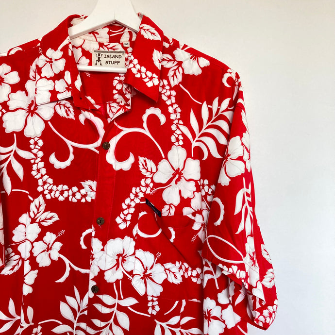       chemise-hawaienne-vintage-homme-a-fleurs-rouge