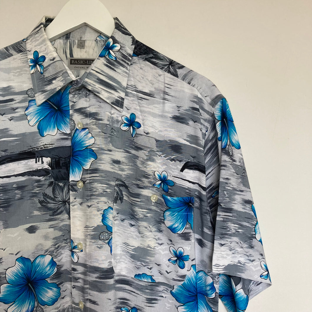 Chemise hawaïenne à fleurs grise et bleue pour homme 