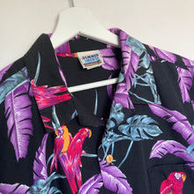 Charger l&#39;image dans la galerie, Chemise hawaïenne vintage noire et violette (L)
