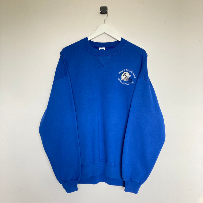 Sweat vintage Russell Athletic bleu logo brodé de sport 