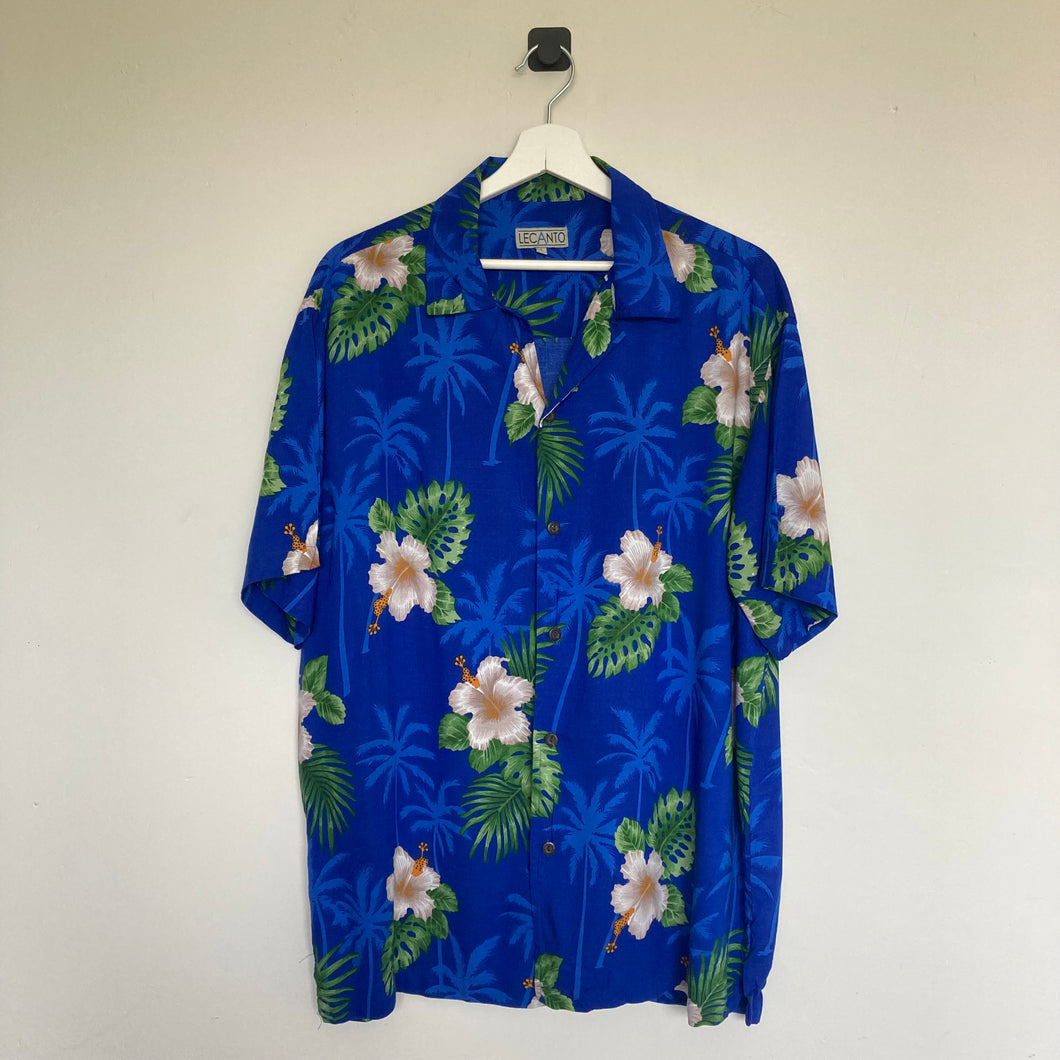 Chemise hawaïenne bleue à fleur (L)