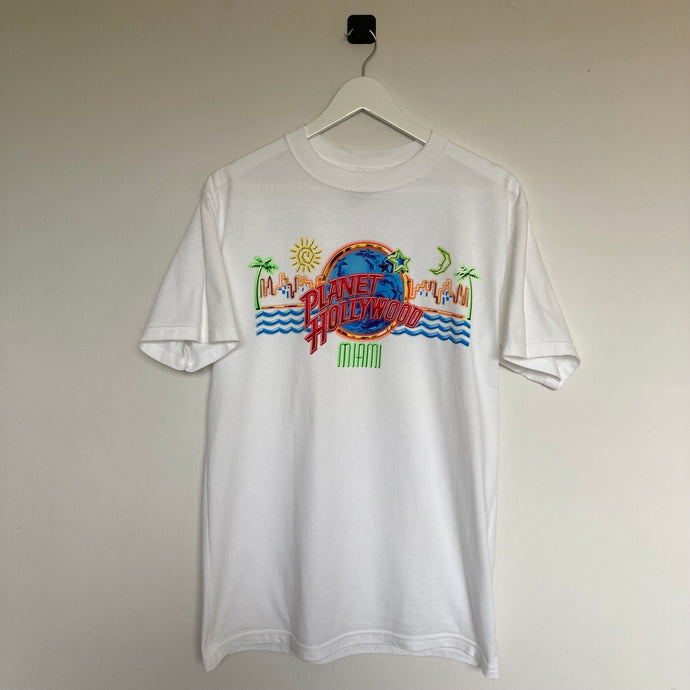 Tee-shirt vintage blanc Planet Hollywood 90's Miami néon - collector - rare