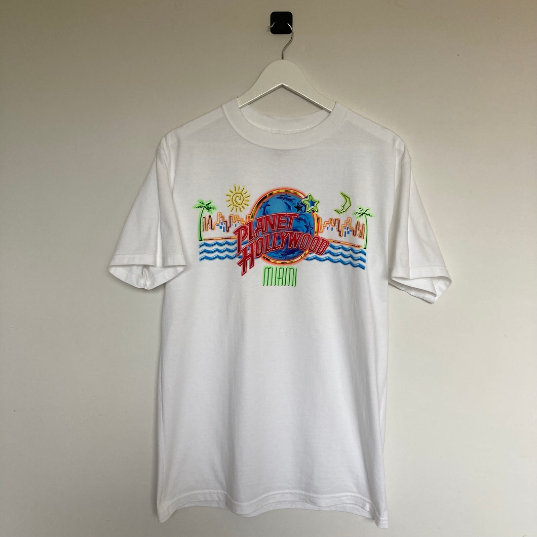 Tee-shirt vintage blanc Planet Hollywood 90's Miami néon - collector - rare