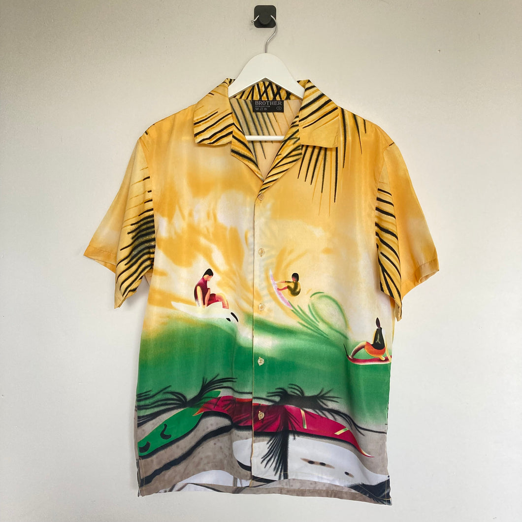 Chemise hawaïenne jaune motifs surf (M)