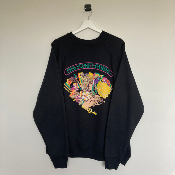 Sweat noir vintage oversize 80's The Secret Garden unisexe - motif imprimé