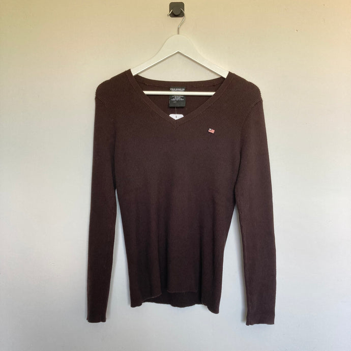 Pull Ralph Lauren marron pour femme cintré et moulant, en matière côtelé  - seconde main friperie