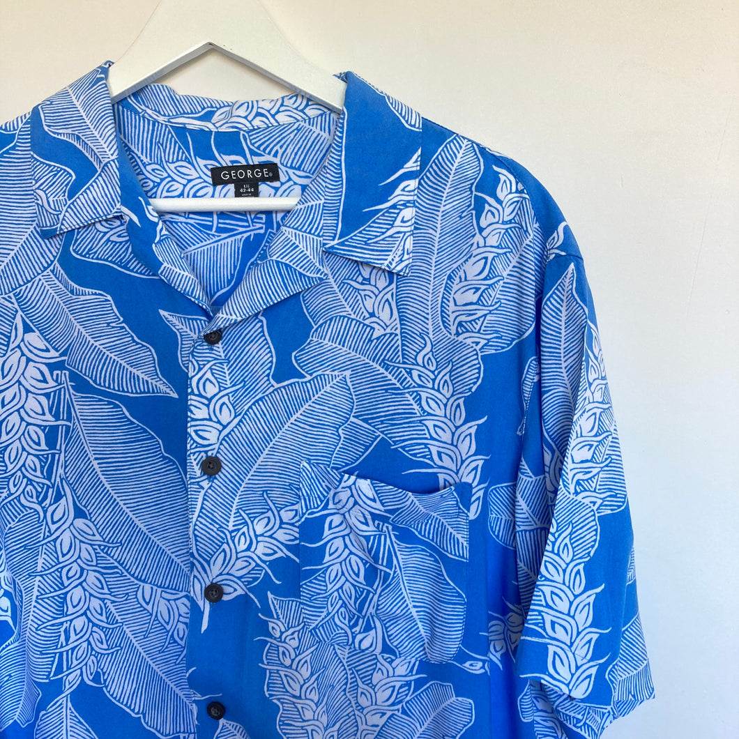 Chemise hawaïenne bleue et blanche (L)