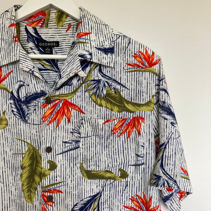 Chemise hawaïenne à fleurs à rayures