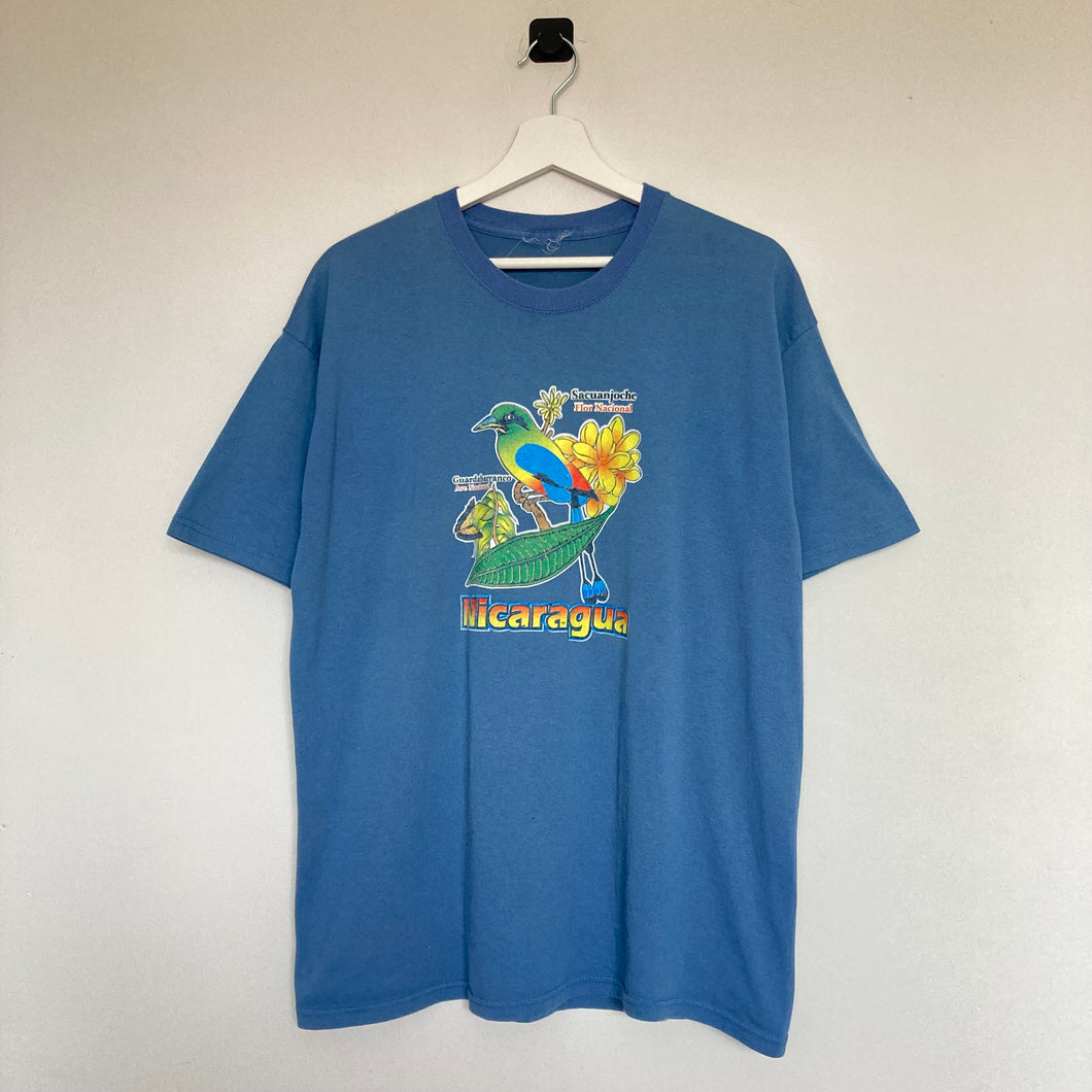     t-shirt-bleu-homme-vintage-imprime-animal-exotique-oiseaux