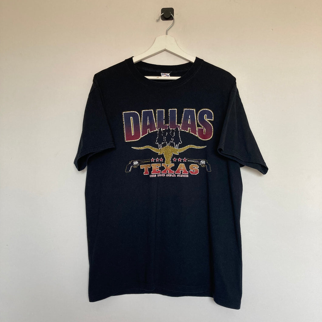      t-shirt-noir-homme-vintage-imprime-dallas-texas