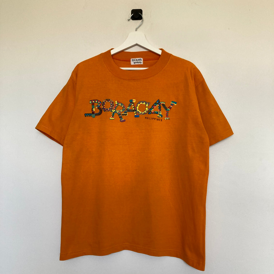     t-shirt-vintage-homme-orange-a-imprime-souvenir-tee