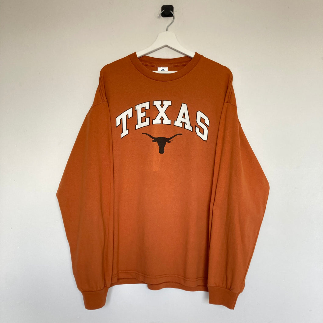     t-shirt-vintage-manches-longues-homme-orange-a-imprime-graphic-texas